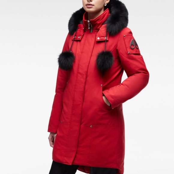 Moose Knuckles Stirling Parka red down coat with natural fur - Picture 1 of 11